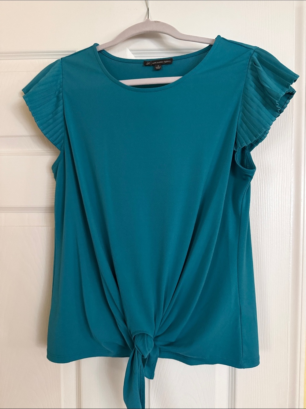 Adrianna Papell Teal Tie-Front Flutter Sleeve Blouse